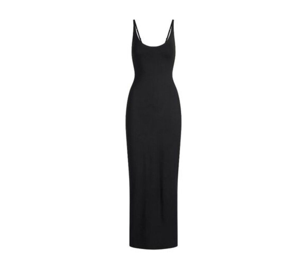 Skims Smooth Lounge Skimpy Scoop Neck Long Dress Obsidian S